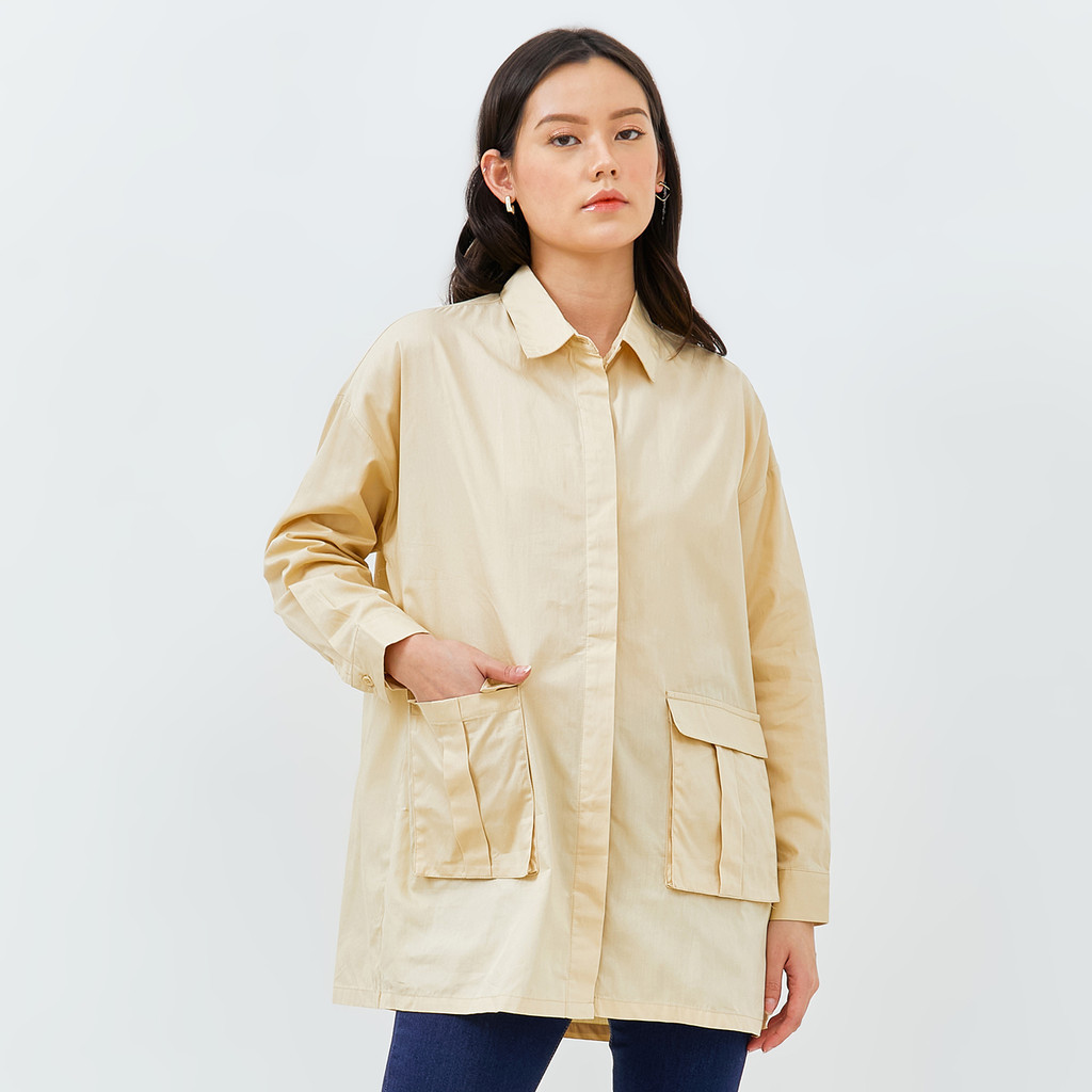 Emba Ladies-Kemeja Wanita Lengan Panjang warna Khaky - Mahaa