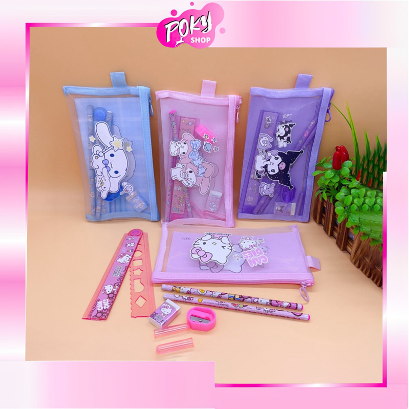 

POKY - S6150 Set Alat Tulis 7 in 1 / Pouch Set Alat Tulis Ziplock / Paket Alat Tulis Motif Sanrio / Tempat Pensil Karakter Lucu