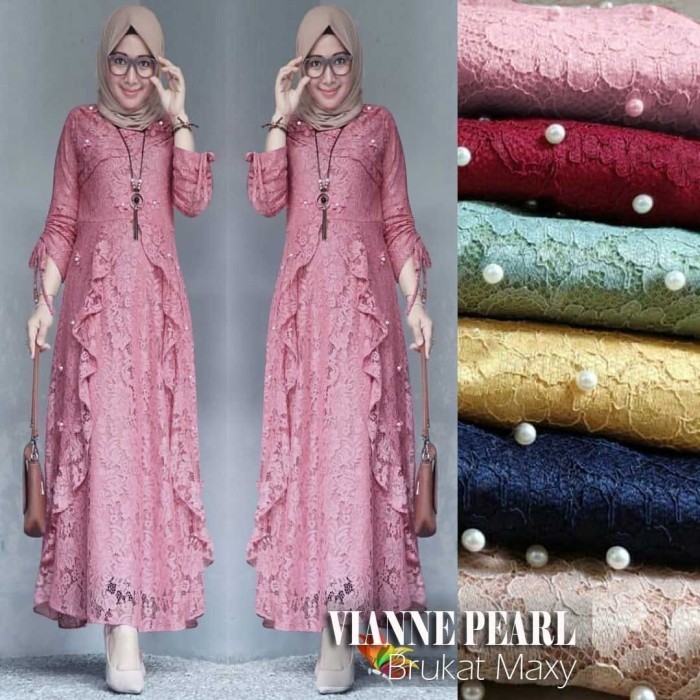 Maxi Dress Wanita Gamis Brukat Baju Brokat Polos Longdress Pesta Mewah Original terbaru Murah Termurah Import terlaris Trendy kekinian