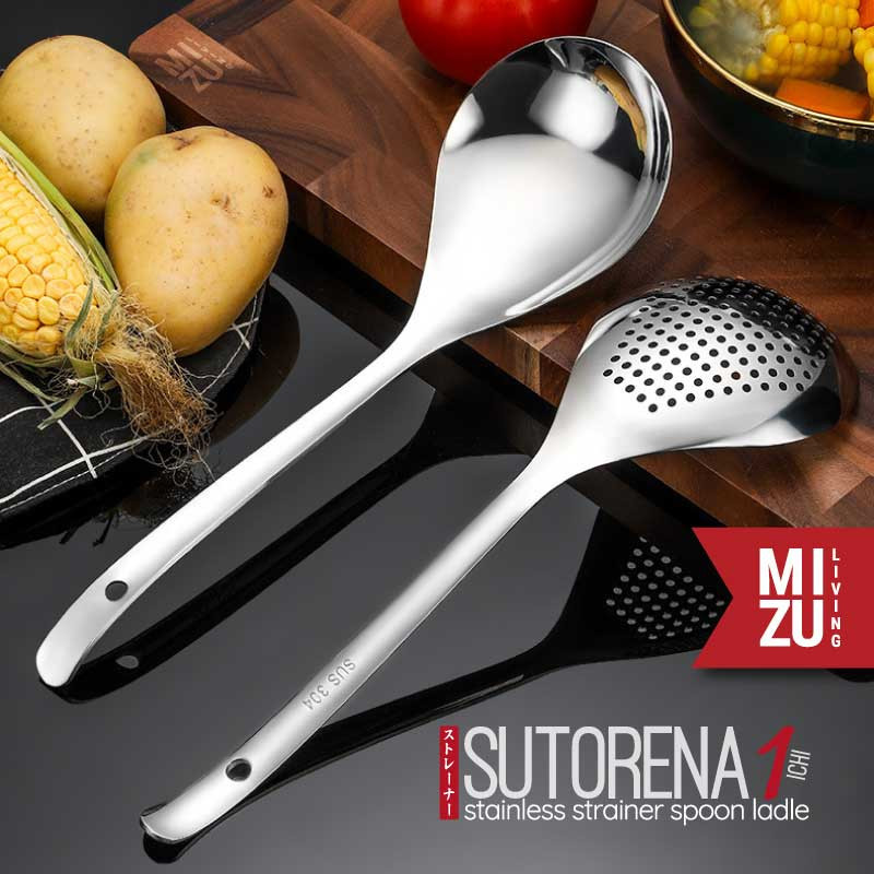 FR62WS MIZU SUTORENA-ICHI 304 Stainless Strainer Spoon Ladle Centong Sup Sendok Saringan Mie Jumbo T