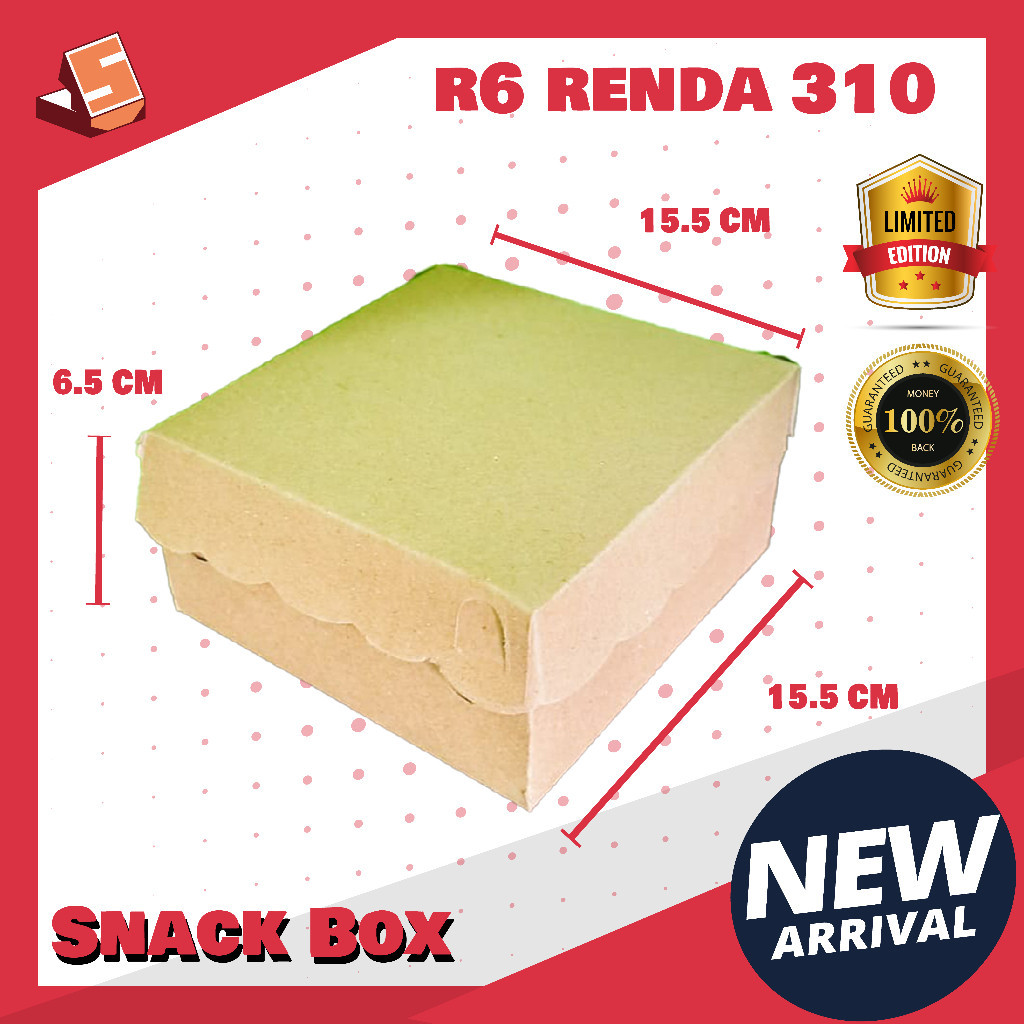 

KARDUS R6 Renda Besar 310 GSM / DUS KUE KRAFT / DUS JAJAN ISI 6 / KOTAK KUE