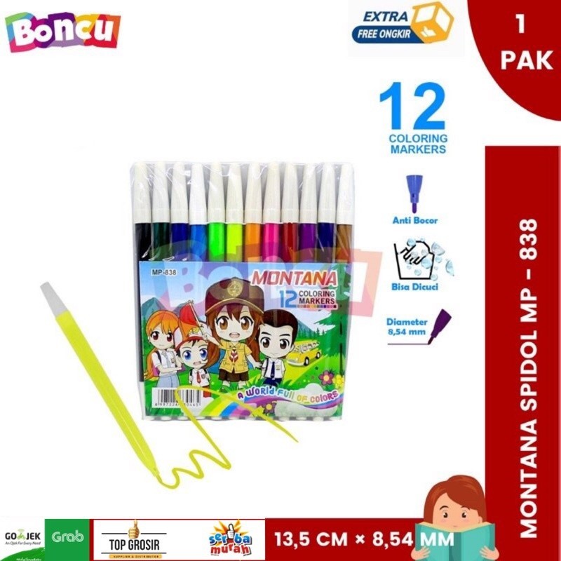 

[ 1 PCS ] BONCU Spidol / Spidol 12 Warna / Spidol montana (MP-838) RETAIL Best Seller