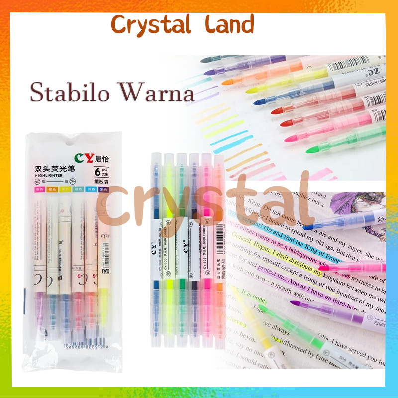 

1 Set Stabilo Warna Warni / Stabilo Isi 6 Warna Pastel / Pensil Stabilo Panjang Warna 2 Sisi / Set Highlighter Warna