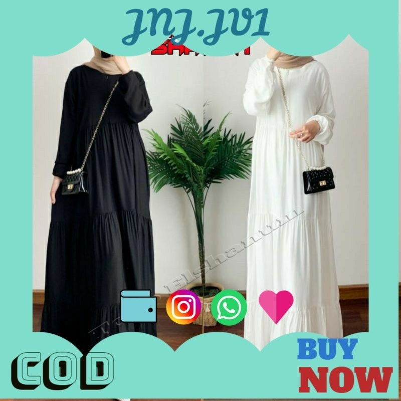 5.5 BIG SALE Gamis Hitam Putih Polos Wanita Remaja Kekinian Gamis Dewasa Jumbo All Size Bahan Katun 