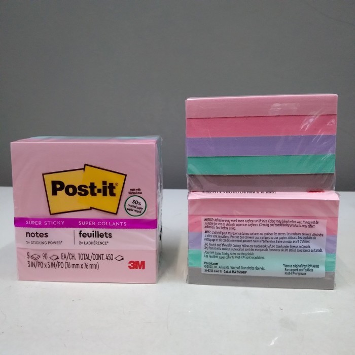 

3M Post It Super Sticky Notes 654-5SSNRP Super Collants 3inch x 3 inch