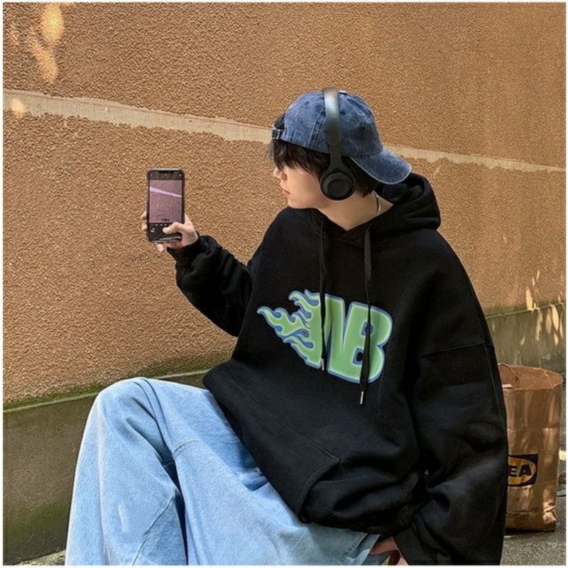 Hoodie Jumper NB Big size (S - 6XL) Jacket Fire Flame Korean Style Unisex Jaket Sweater Jumbo Oversi