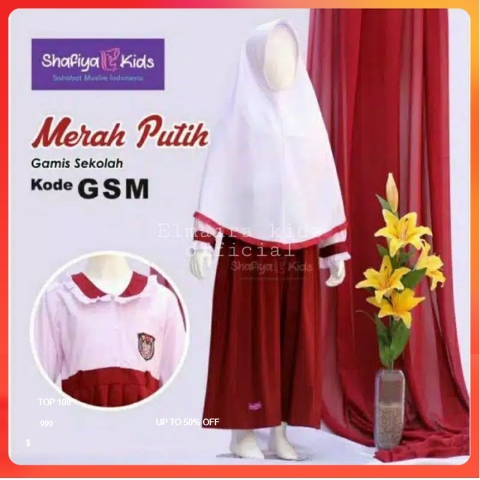 Seragam Sekolah SD Muslim Model Gamis Anak Perempuan Syari Merah Putih  Siap Kirim