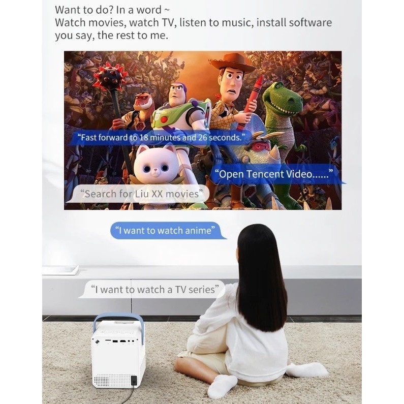 SMARTCOM ~ T2 Mini Proyektor Android TV 1080P Smart Projector 6000 Lumen Android Portable Mirroring