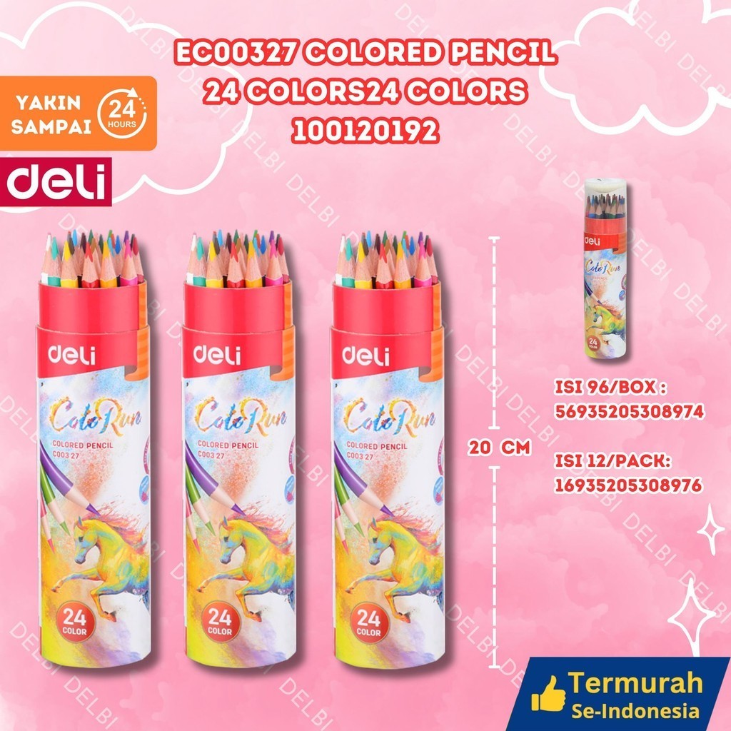

Deli Pensil Warna 12/24/36 Warna dengan Bonus Rautan Pensil pada box EC00327 COLORED PENCIL 24 COLORS 24 COLORS