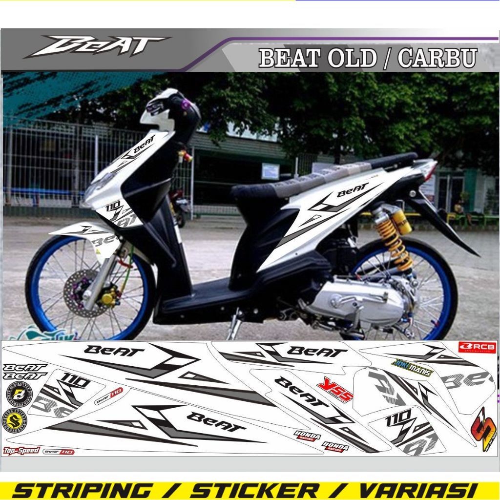 STIKER VARIASI STRIPING MOTOR BEAT OLD PUTIH VARIASI STIKER BEAT KARBU SETIKER