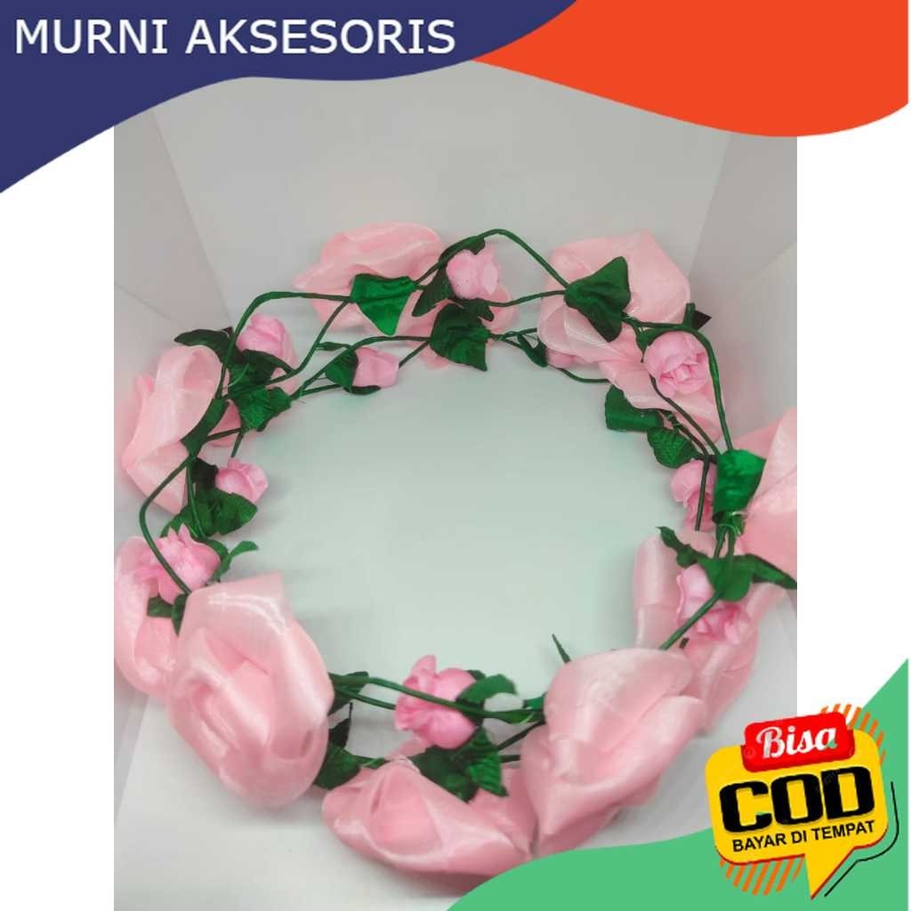 Murni Aksesoris. BANDO MAHKOTA BUNGA MAWAR PINK PEACH / BANDO LINGKAR FLOWER CROWN / MAHKOTA HIJAB M