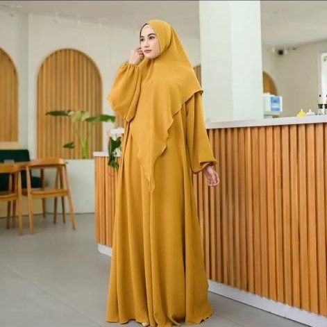 GAMIS SYAR'I SET KHIMAR BUSI FREANDLY / SYAR'I JUMBO / SYARI SET HIJAB BAHAN CERINKELFREMIUM SIZE L 
