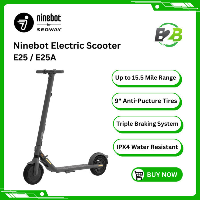 Ninebot E25 Skuter Elektrik - Hitam, 100 kg Kapasitas, 25 km Jarak Tempuh