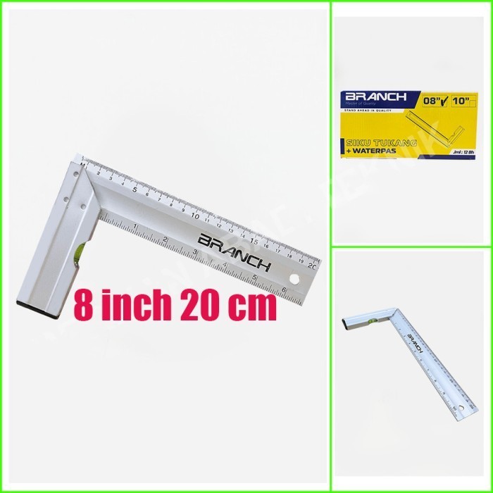 

penggaris siku alumunium WATERPAS BRANCH 8" 10" 12" meter tukang - 8 inch 20cm LG09