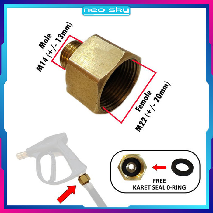 Sambungan Nepel Adaptor Konverter Female M22 To Male M14 Gun Jet Cleaner