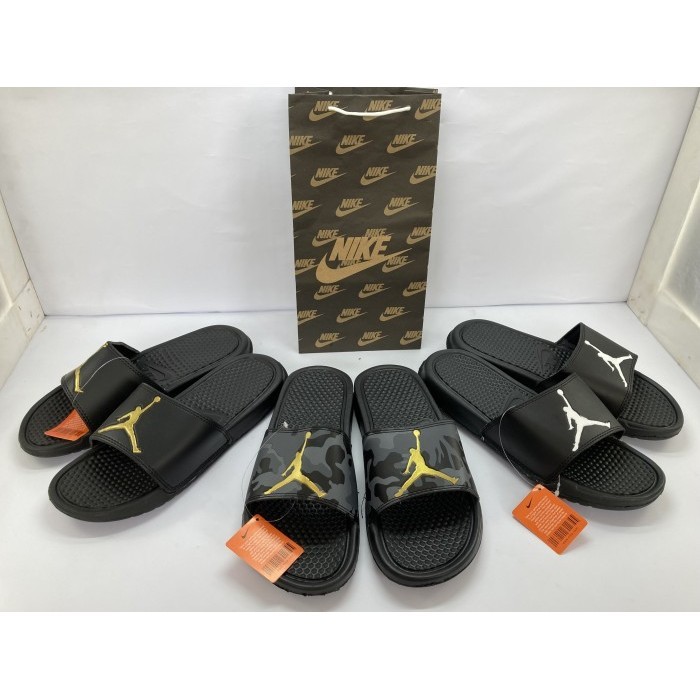 Freza_Store99 sendal slop nike air jordan sandal slop jordan flip flop - hitam gold, 40