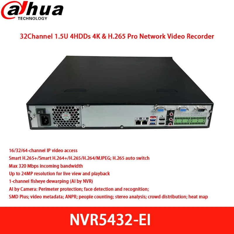 Dahua NVR 4K NVR5416-EI 16CH NVR5432-EI 32CH NVR5464-EI 64CH Network Video Recorder AI NVR Without P