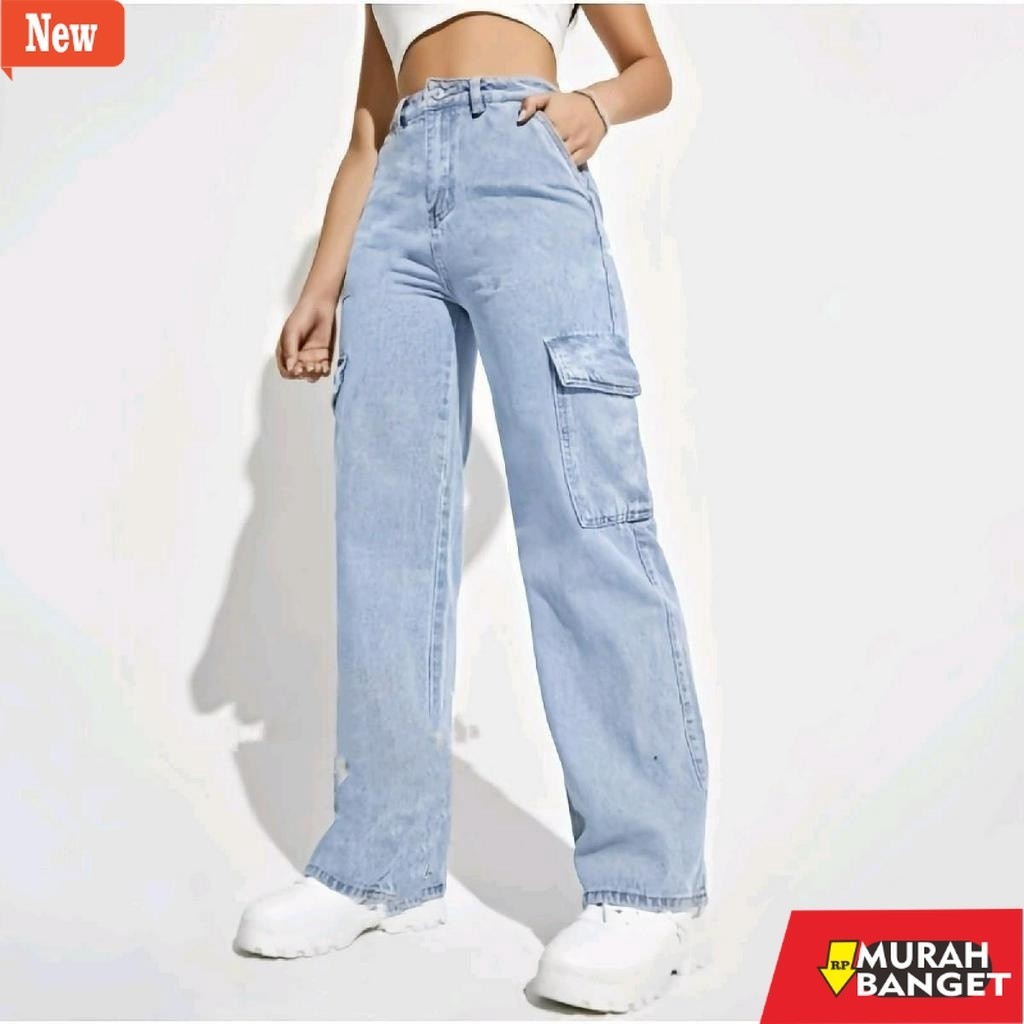 Denim Panjang Wanita Kulot Cargo Jeans // Celana Cargo wanita Jeans//Celana Highwaist Cargo Jeans Wa