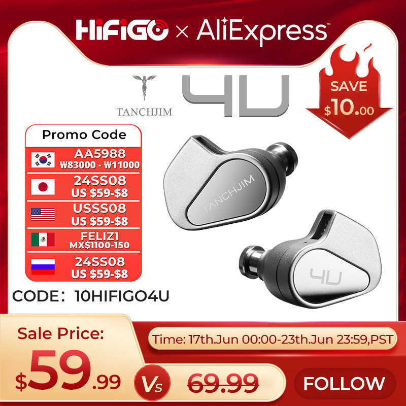 HiFiGo TANCHJIM 4U Earphones DMT-4 Ultra Double-chamber Dynamic Driver In-Ear Monitors with 3.5mm Ca