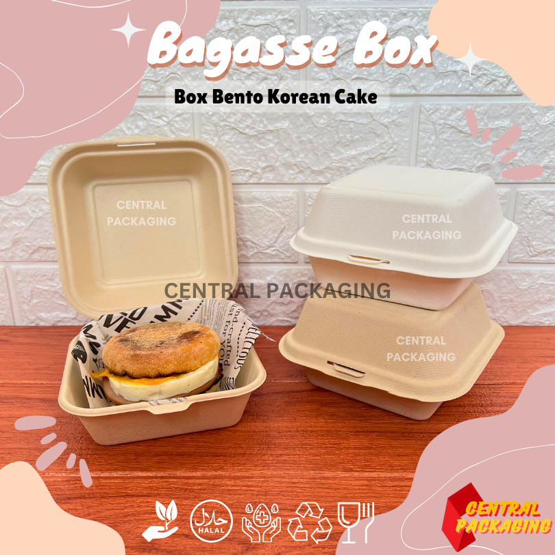 BAGASSE BOX LUNCH BURGER CAKE TART / BOX BENTO CAKE / BOX KOREAN CAKE / BOX TART MINI / BAGASSE BURG