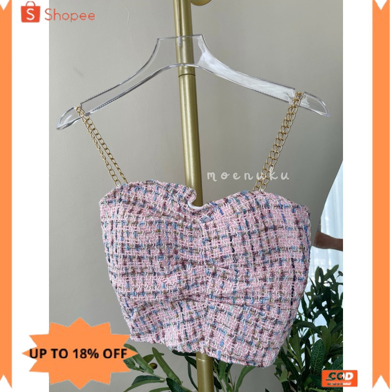new✨ -Tanktop Crop Top Garis Kotak Kotak Rantai Tengtop Sexy Chic Cute