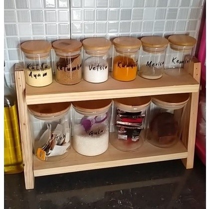rak bumbu dapur serbaguna / rak susun kayu jati belanda/ rak 2 susun// PRODUK MURAH PROMO SALE