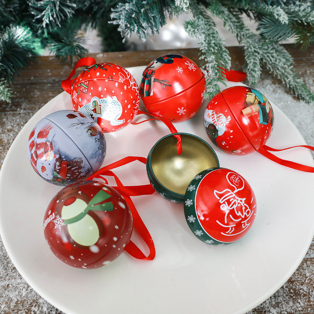 

Creative Candy Box Tin Round Ball Shaped for Kids Gift Packaging Box DIY Xmas Tree Hanging Decoration Party Supplies