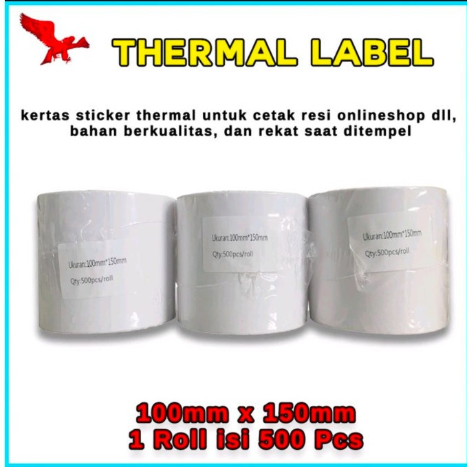 

KERTAS PRINT RESI LABEL STIKER THERMAL 100X150 MM 500PCS A6