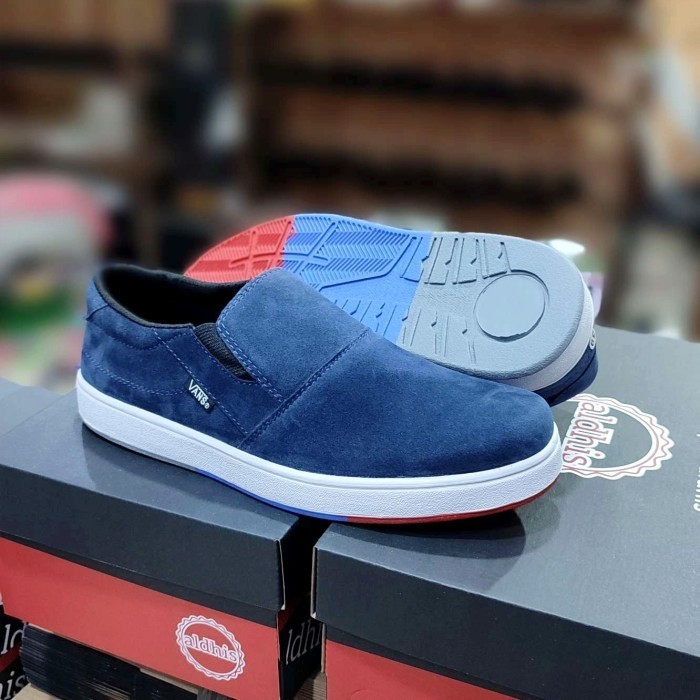 Sepatu Pria Casual Slip On Hitam Polos Slop Tanpa Tali Keren - Biru, 39