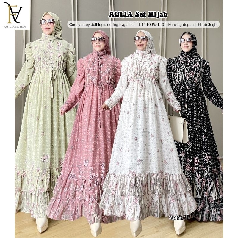 (GAMIS SET HIJAB) AULIA gamis Ceruty babydoll lapis furing hyget [Fay]