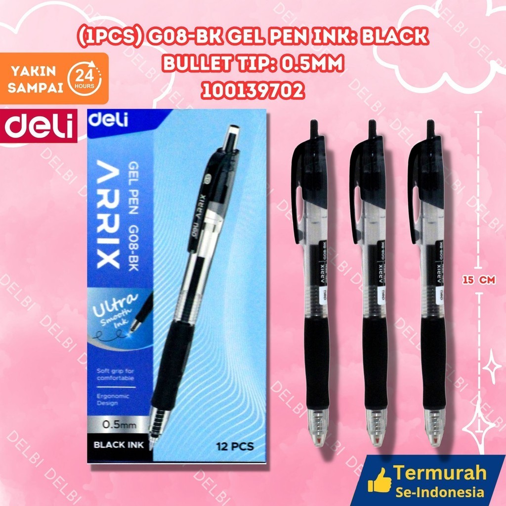 

Ballpoint Pen Arrow Q01920 0.7 mm Deli (1PCS) G08-BK Gel Pen Ink Black Bullet tip 0.5mm
