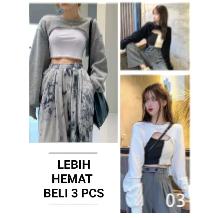 RINHUM - REC Sweater Pent Top /  Jiewon Crop Sweater / Switer crop dada terbuka /  sweater crop leng