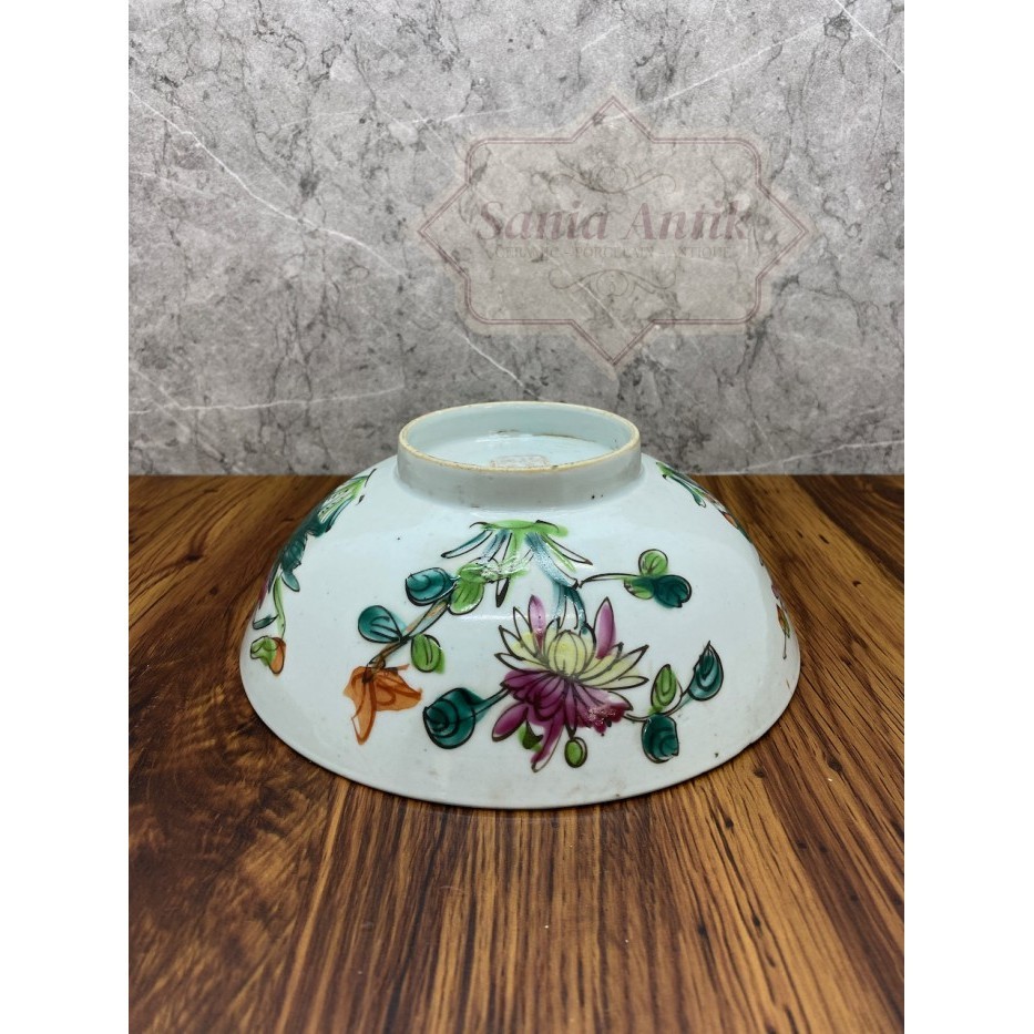 Barang Antik Mangkok Porcelain Famille Rose Bunga Porselen 4