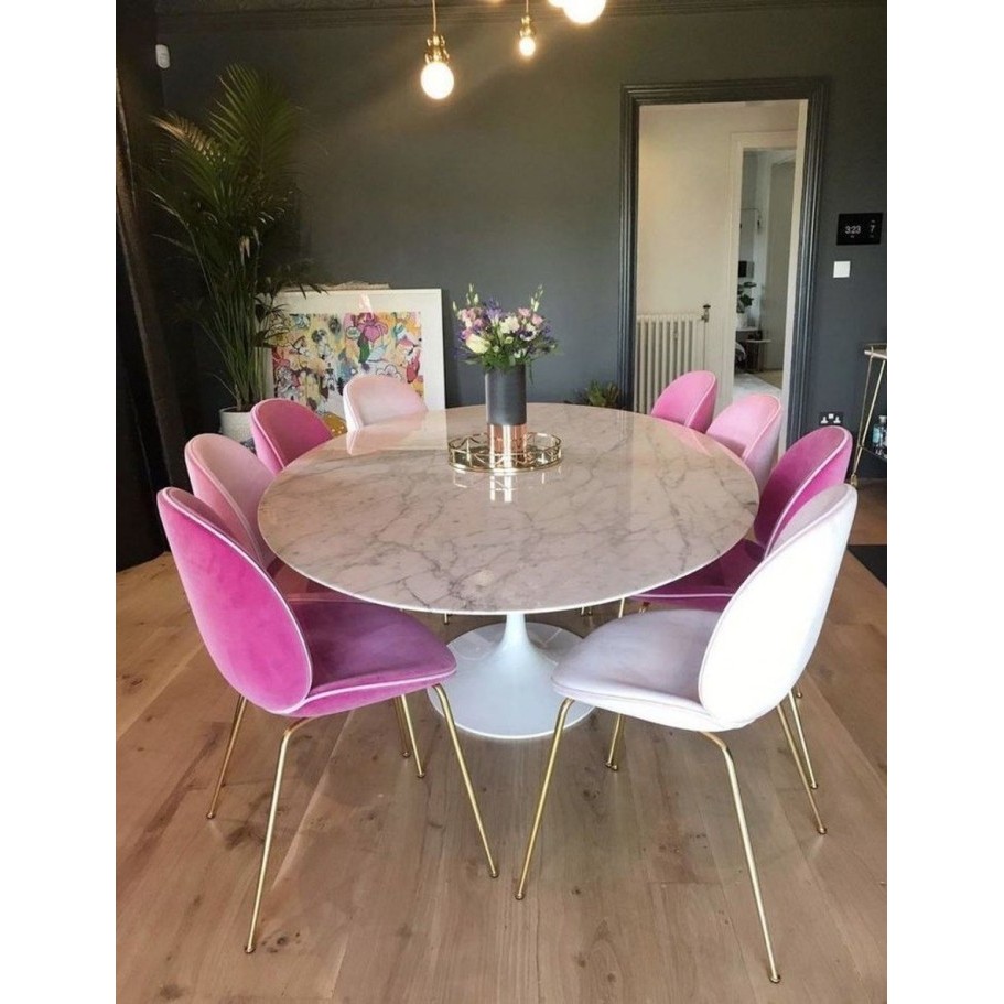 GFJ Set Meja Makan Stainless Minimalis Meja Makan Top Table Marmer 8 Kursi