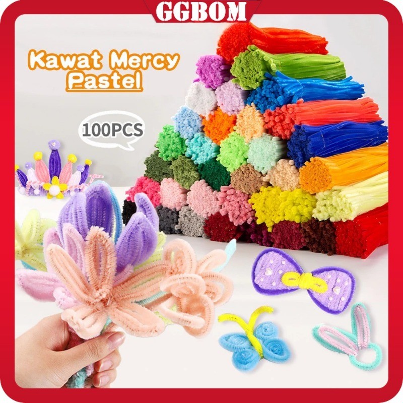 grosir 100Pcs/30cm Kawat Bulu Mercy Pastel Rainbow Mix 30Cm / Floral Tape / Tangkai Bunga Kawat Hija