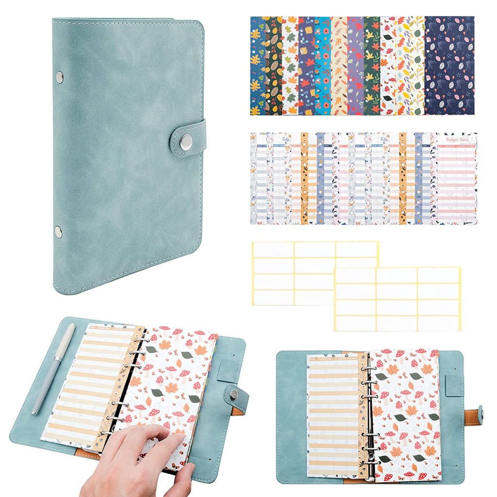 

A6 PU Leather Budget Binder Notebook Cash Envelope System Money Organizer with 12 Cash Envelopes,12 Budget Sheets, Label Sheets