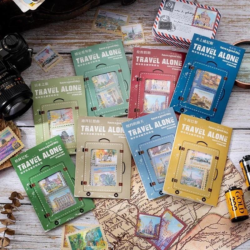 

45pcs/pack Stamp Style washi Stickers Pack One Person's Travel Series City Lanscape Handbook Material Stickers