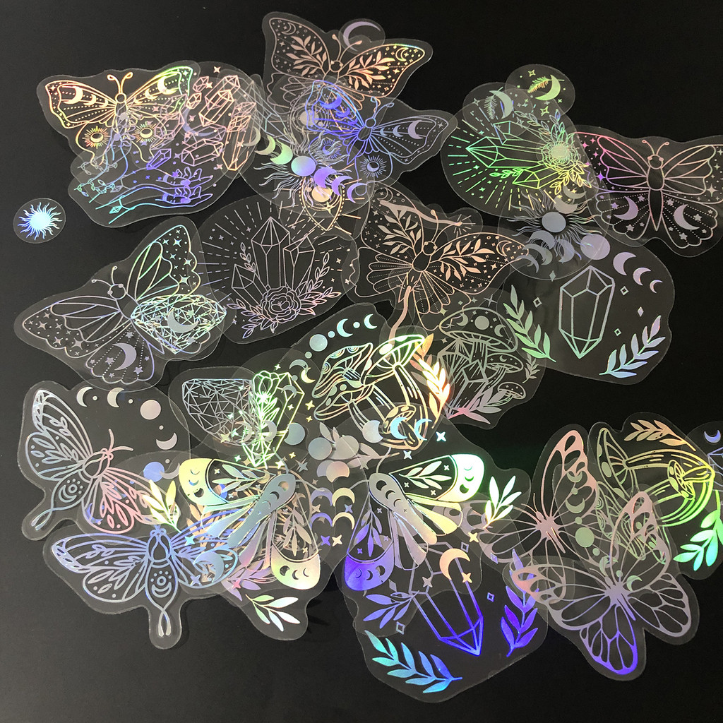 

40pcs Holographic Glitter Stickers PET Transparent Shiny Waterproof Decorative Decals For Water Bottles Scrapbooking Laptop
