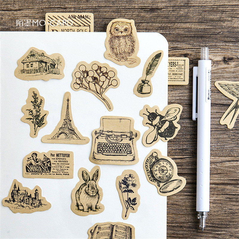

46pcs/box Stationery Stickers Plant DIY Animal Sticky Kraft Paper Kawaii Bird Plants Stickers For Decoration Diary Scrapbooking