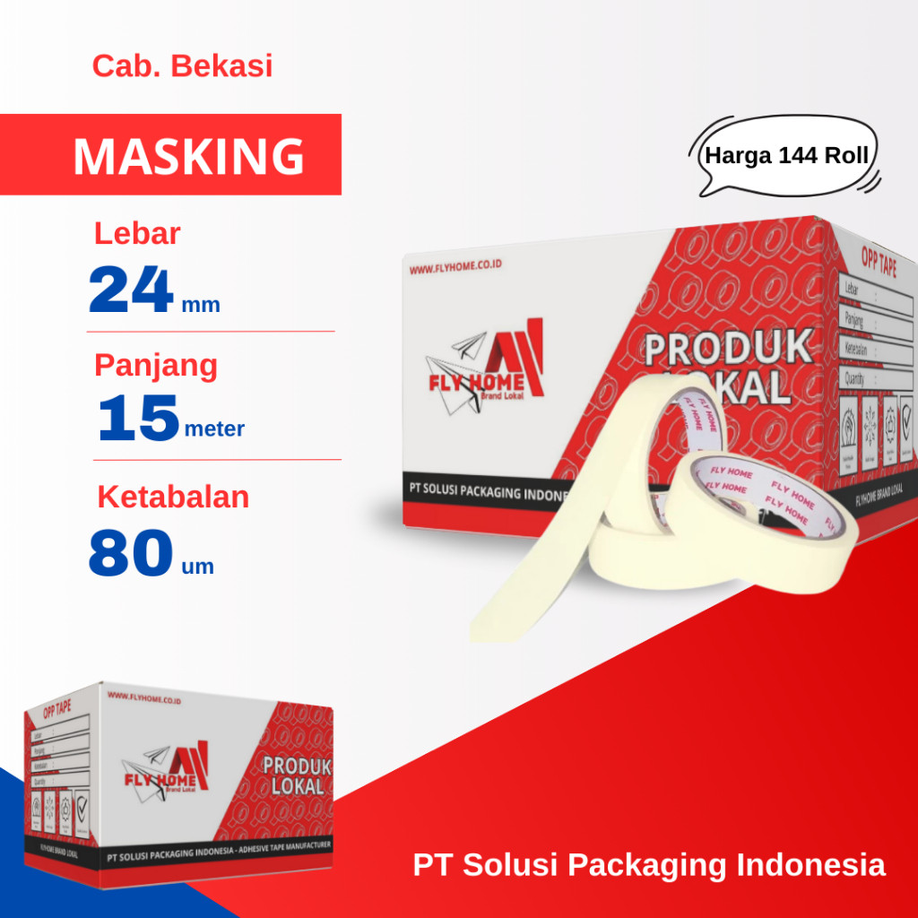 

FLYHOME 1Dus Lakban Kertas 24x15M 1inchi Masking Tape 15meter CARGO