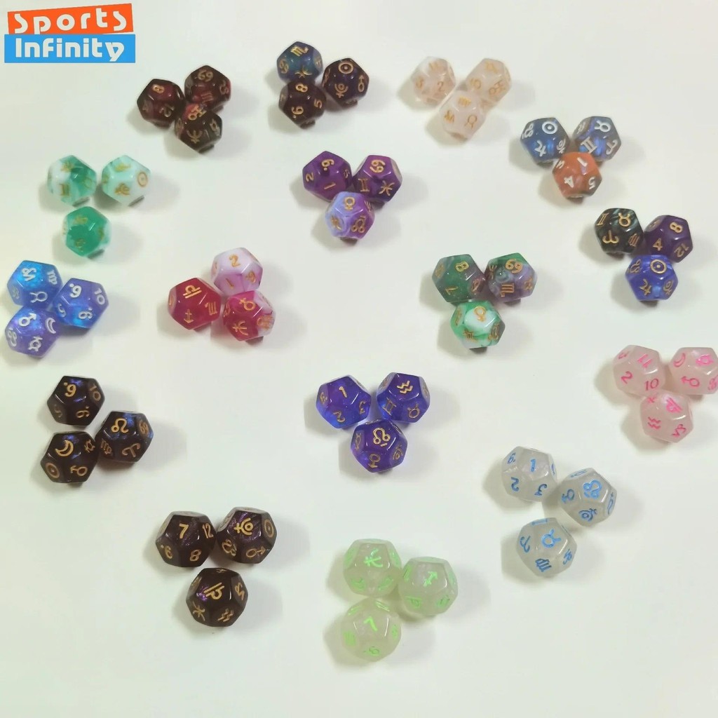 3pcs of 12 Sided Zodiac Signs Lucky Dice Zodiac Numbers Dice Mixed Color Dice Set for Astrologers Co