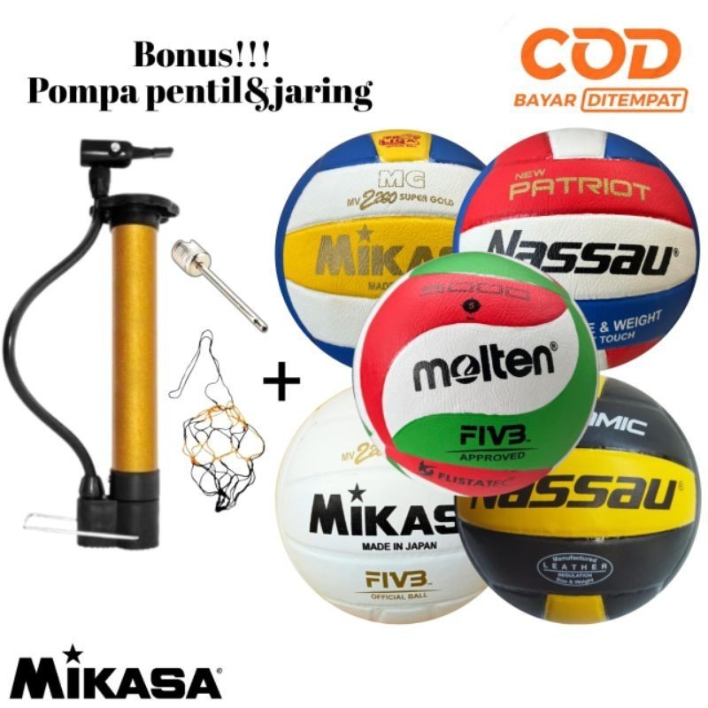 BOLA VOLLY MIKASA&MOLTEN&NASSAU OFFICIAL BALL PRESS/GRATIS POMPA PENTIL