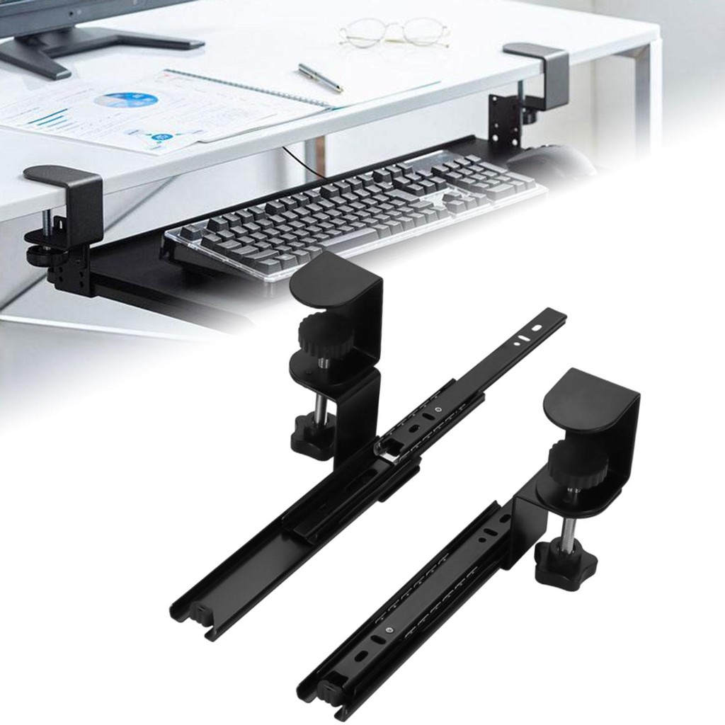 

Under Desk Keyboard Drawer Slide Out Rail Hardware Tray C Clamp Multifunction Extension for Home Typing Mouse