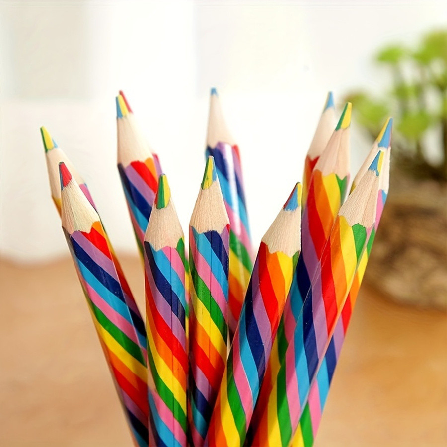 

4 Pcs Cute 4 Color Concentric Rainbow Pencil For Student Children's Painting Graffiti Drawing Gift Art School Supplies