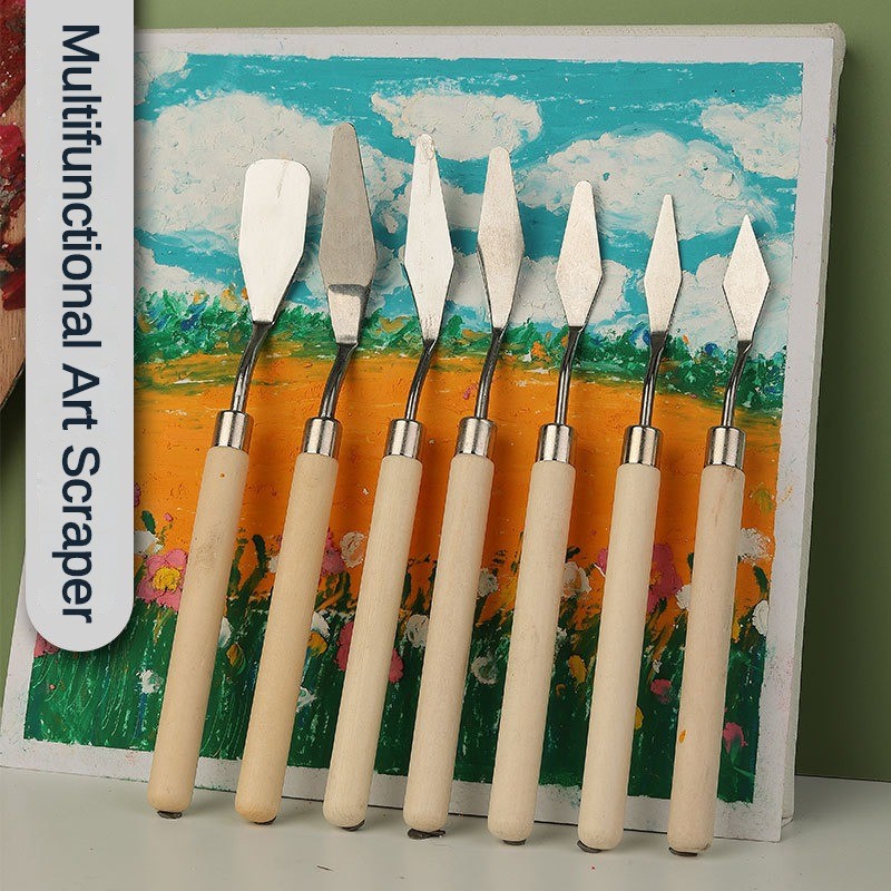 

7 PCS Stainless Steel Spatula Oil Painting Shovel Baking Pastry Kitchen Tools Fondant Cream Mixing Scraper Painting Art Supplies
