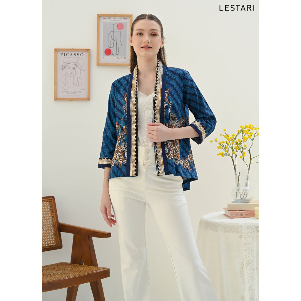 Evercloth Lestari Blazer Batik Wanita Outer Batik Perempuan Vest Luaran Batik Cewek Lengan Panjang S