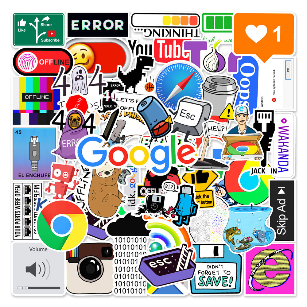 

50Pcs Cartoon Programming 404 Network Error Graffiti Stickers Laptop Motorcycle Car Skateboard Waterproof Sticker Decal