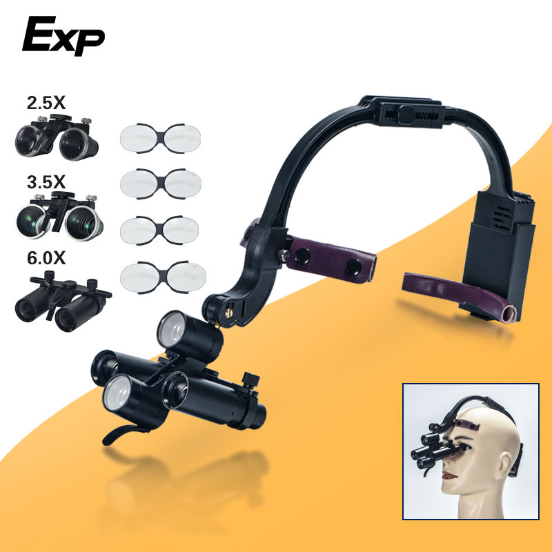 Dental Loupe Full Set 2.5X/3.5X/6X Magnification Binocular Surgical Loupe with Headlight LED Light D