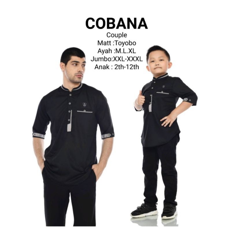 Cobana Moslem - Baju Koko Warna Hitam Ayah Dan Anak - Kemeja Koko Kurta Cobana Couple Ayah Dan Anak 
