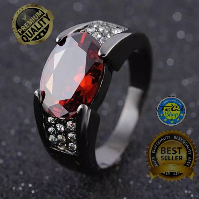 Cincin Pria Wanita Black Red Diamond